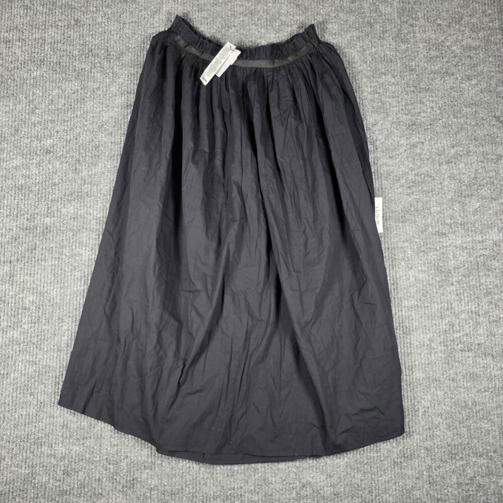 Topshop Womens US 6 Black Cotton Midi Skirt Elastic Waist A Line NWT